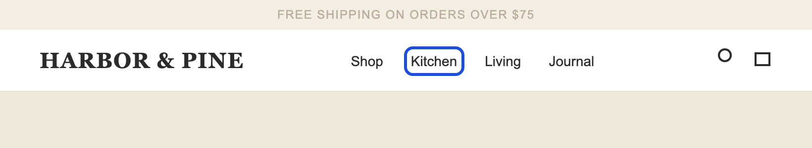 The same menu. Kitchen now has a clear blue focus outline.